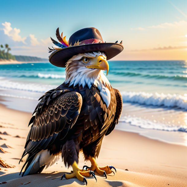 Photo d'un aigle dans un chapeau sur la plage