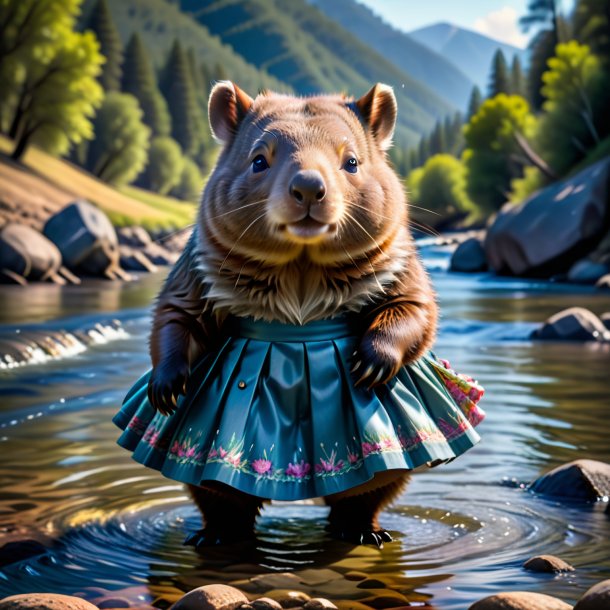 Picture of a wombat in a skirt in the river