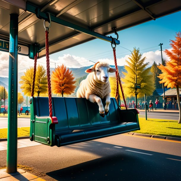 Photo of a swinging on a swing of a sheep on the bus stop