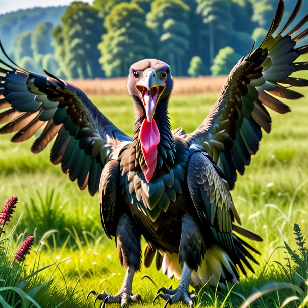 Image of a threatening of a vulture in the meadow