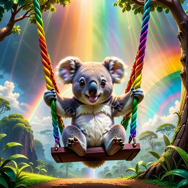 Picture of a swinging on a swing of a koala on the rainbow