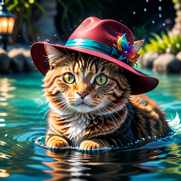 Imagen de un gato en un sombrero en el agua