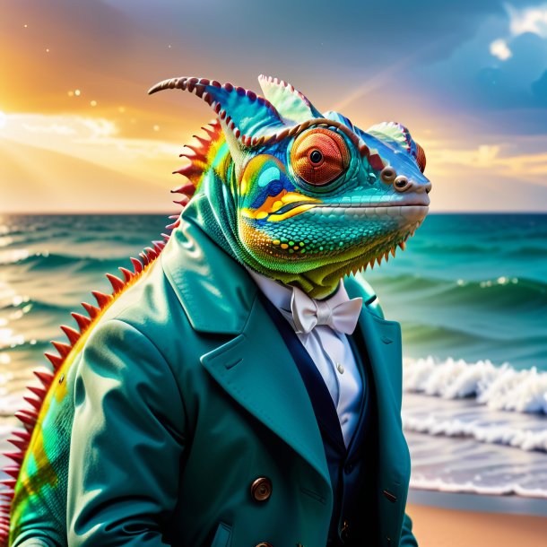 Picture of a chameleon in a coat in the sea