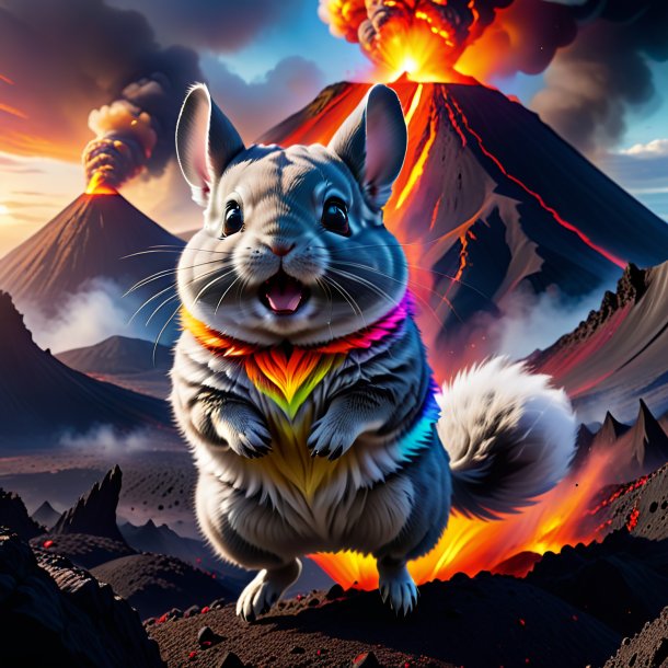 Pic of a jumping of a chinchillas in the volcano