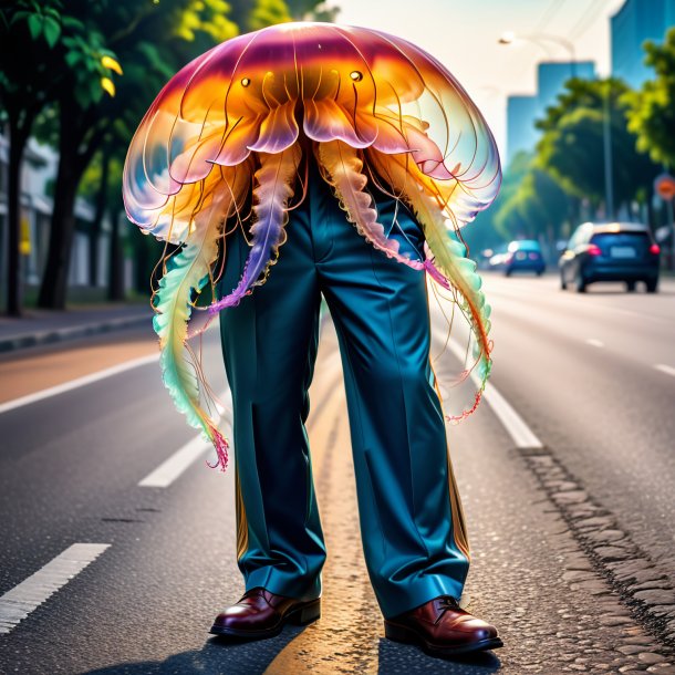 Imagen de una medusa en un pantalón en la carretera