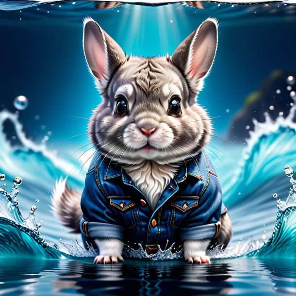 Photo of a chinchillas in a jeans in the water