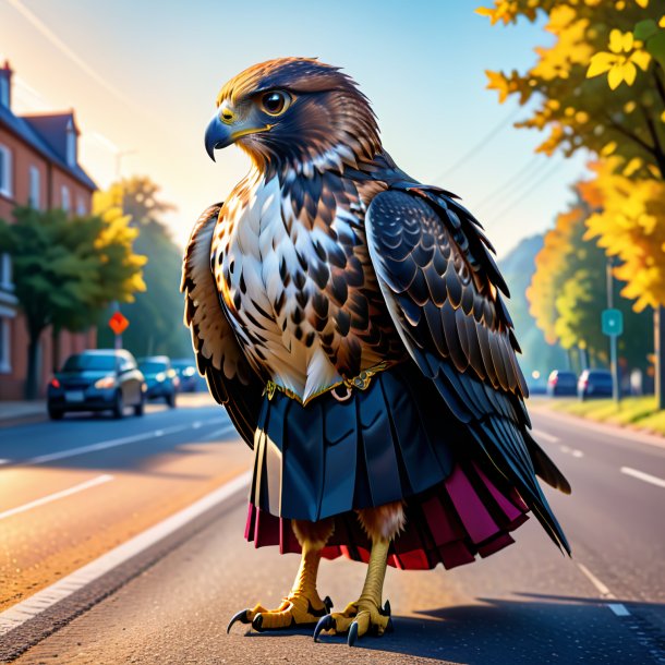 Illustration of a hawk in a skirt on the road