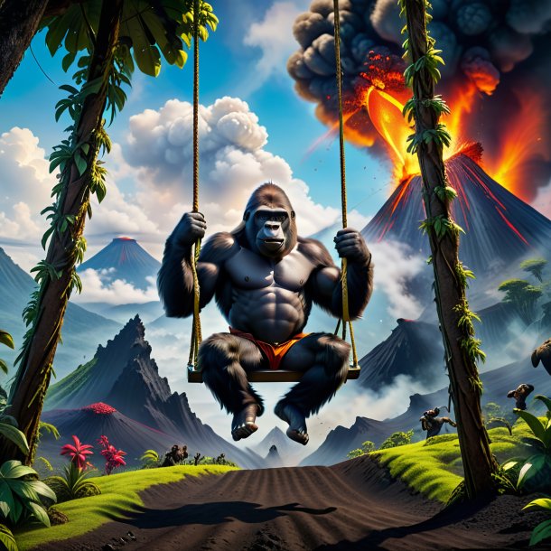 Image of a swinging on a swing of a gorilla in the volcano