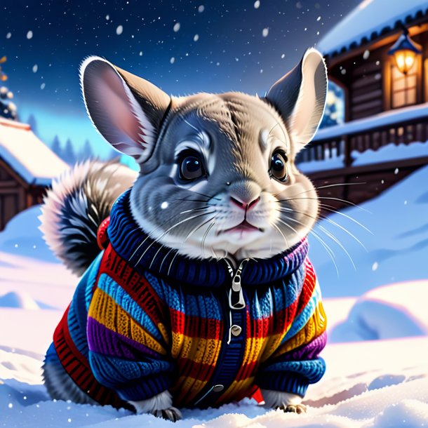 Drawing of a chinchillas in a sweater in the snow