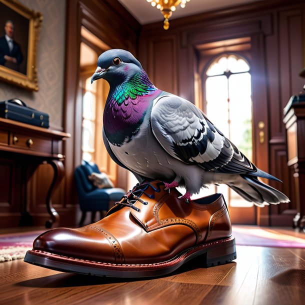 Image of a pigeon in a shoes in the house