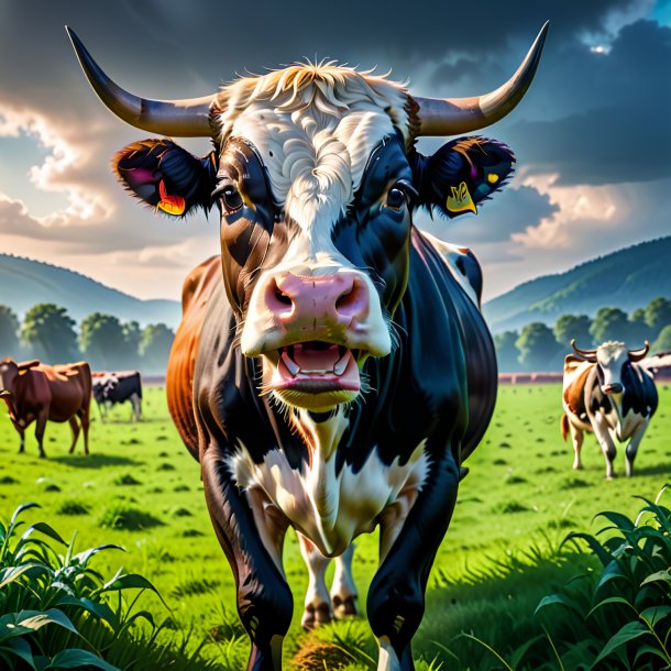 Image of a angry of a cow on the field