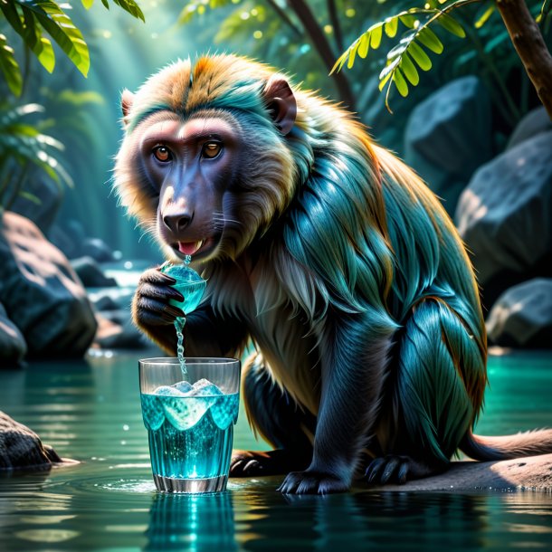 Image of a aquamarine drinking baboon