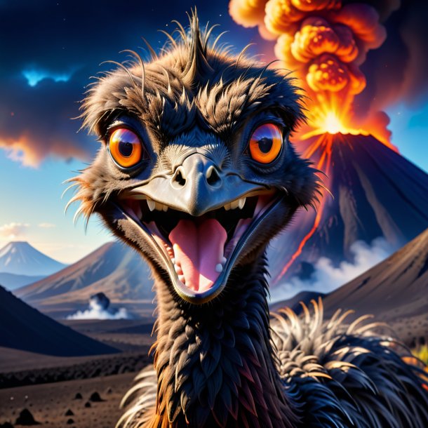 Image of a smiling of a emu in the volcano