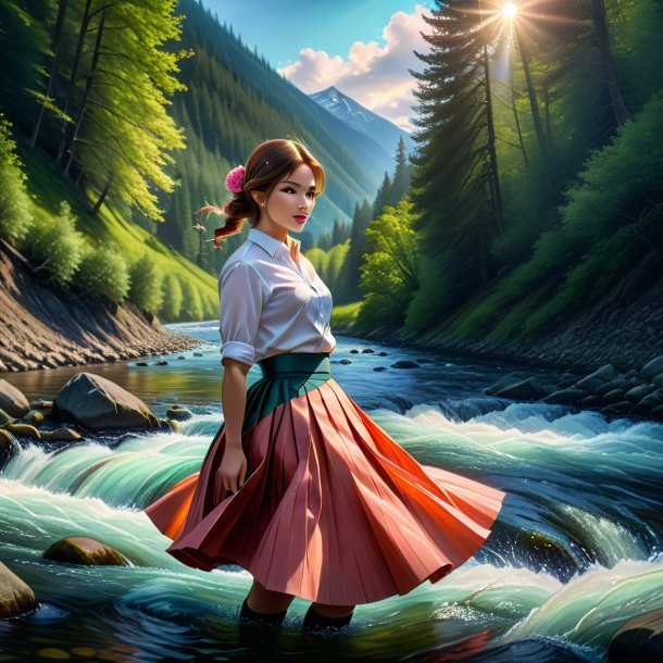 Drawing of a salmon in a skirt in the river