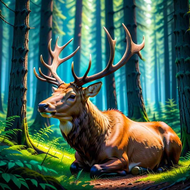 Pic of a resting of a elk in the forest