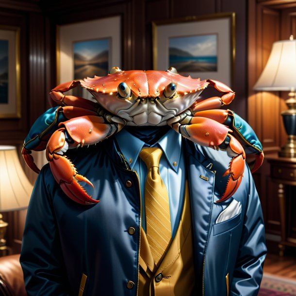 Drawing of a crab in a jacket in the house