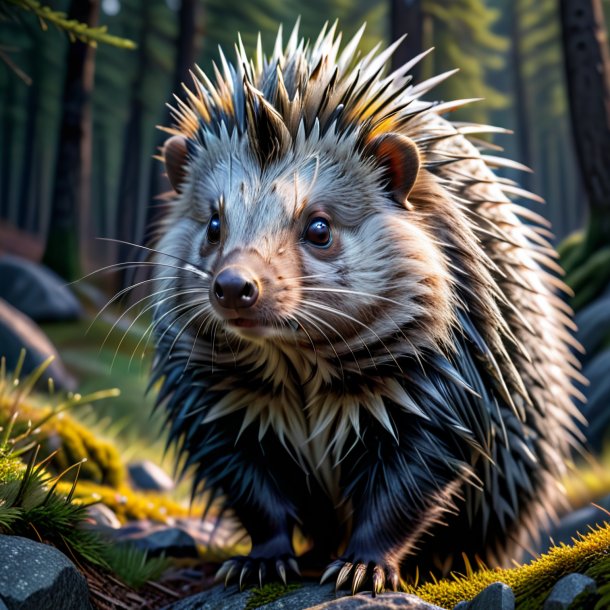 Image of a porcupine in a gray coat