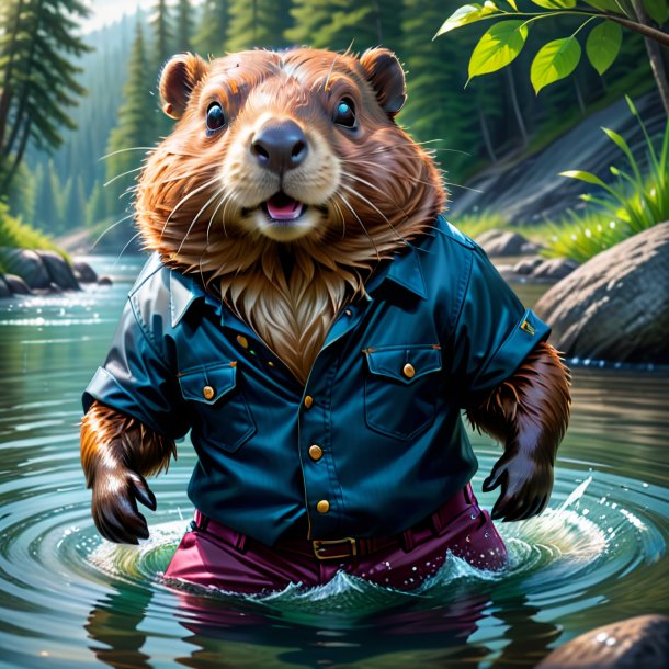 Illustration of a beaver in a trousers in the water