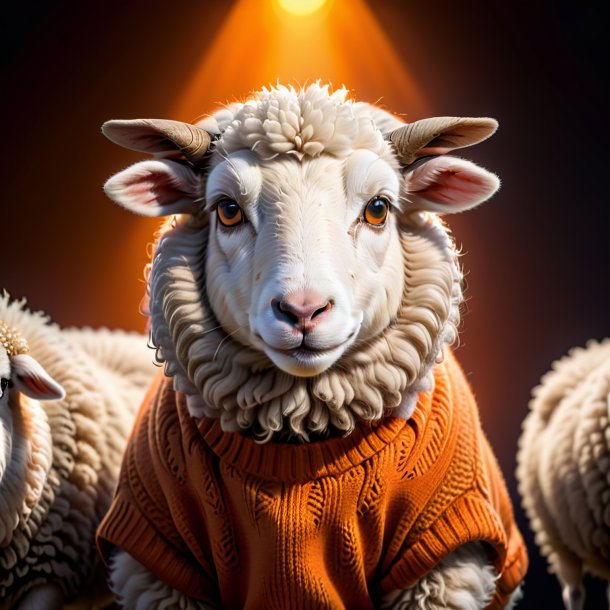 Image of a sheep in a orange sweater