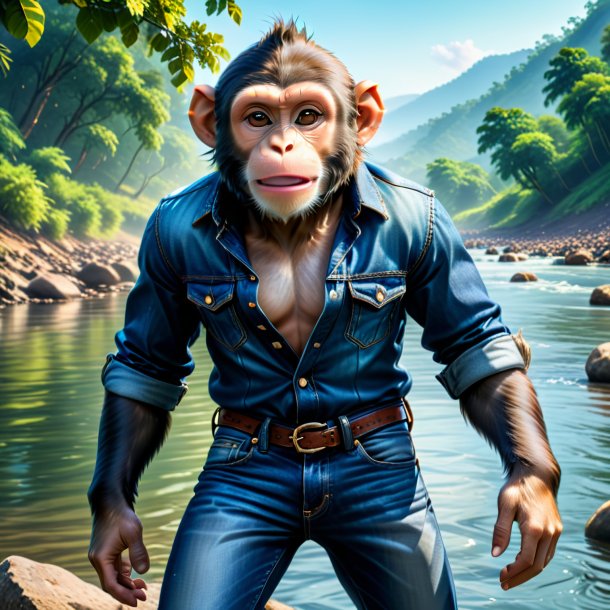 Image of a monkey in a jeans in the river