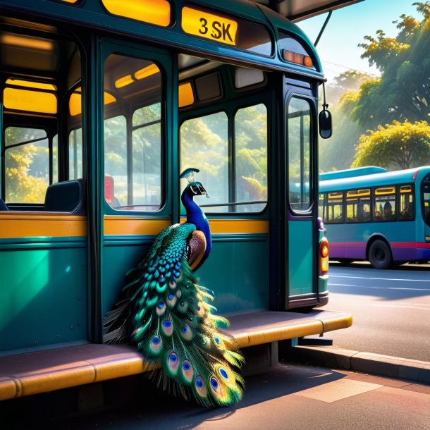 Photo of a waiting of a peacock on the bus stop