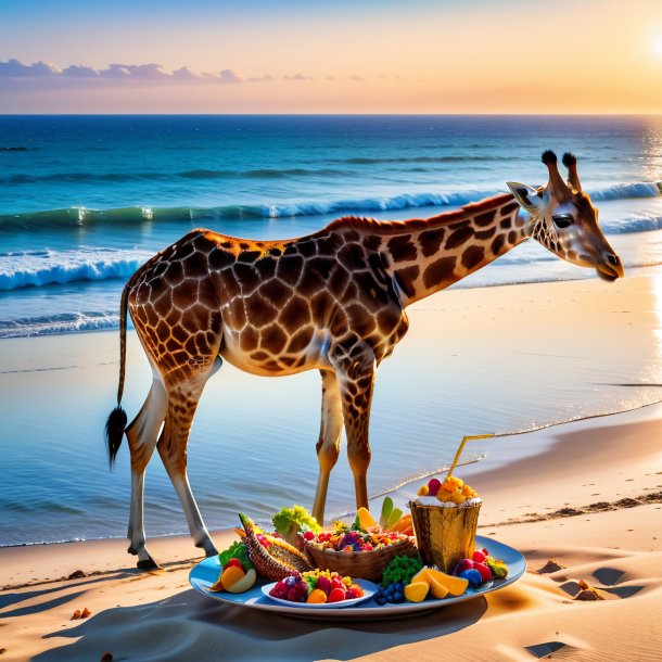 Foto de una comida de una jirafa en la playa