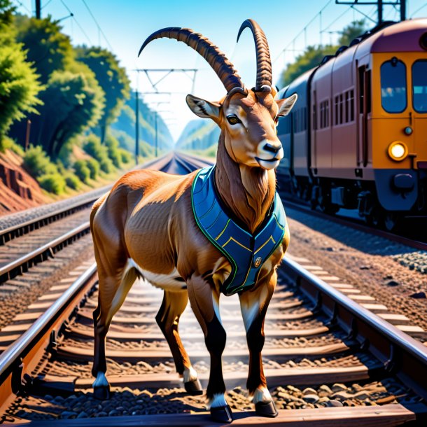 Ilustração de um íbex em um colete nos trilhos ferroviários