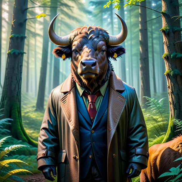 Pic of a buffalo in a coat in the forest