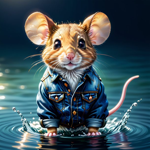 Drawing of a mouse in a jeans in the water