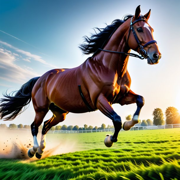 Foto de un salto de un caballo en el campo