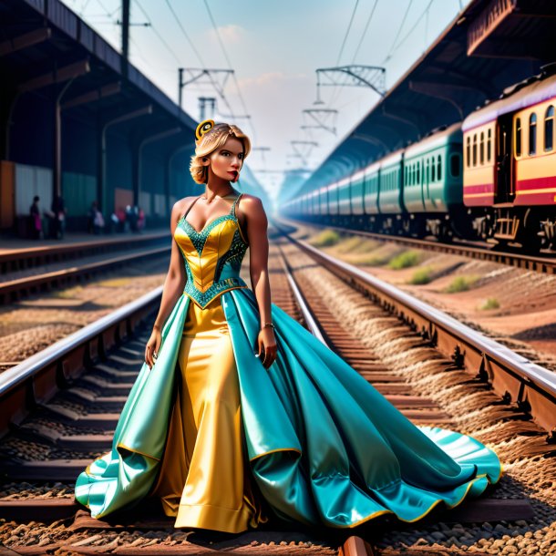 Imagen de una cobra en un vestido en las vías del ferrocarril