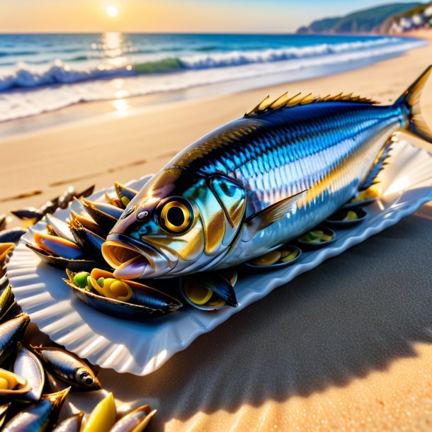 De uma bebida de uma sardinha na praia