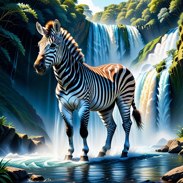 Ilustração de uma zebra em um jeans na cachoeira