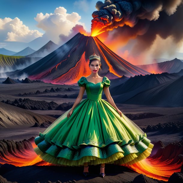 Image of a alligator in a dress in the volcano