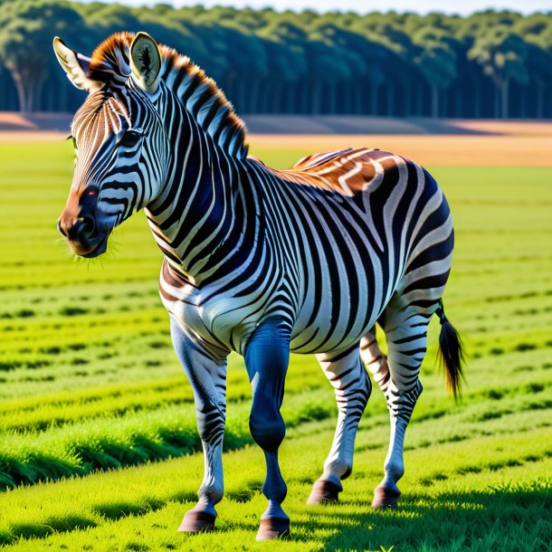 Picture of a zebra in a jeans on the field