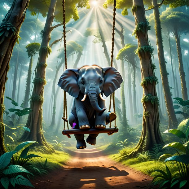 Image of a swinging on a swing of a elephant in the forest