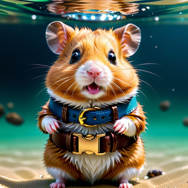 Pic of a hamster in a belt in the water