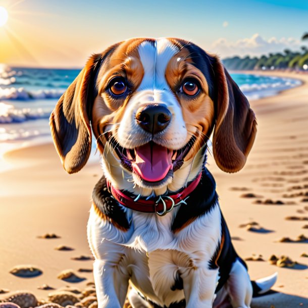 Foto de una sonrisa de un beagle en la playa