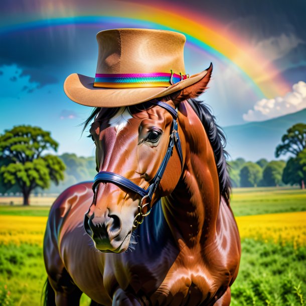 Foto de un caballo en un sombrero en el arco iris