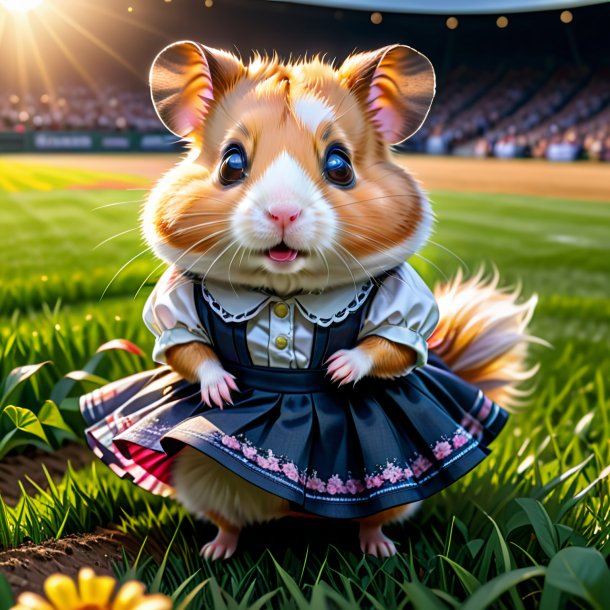 Drawing of a hamster in a skirt on the field