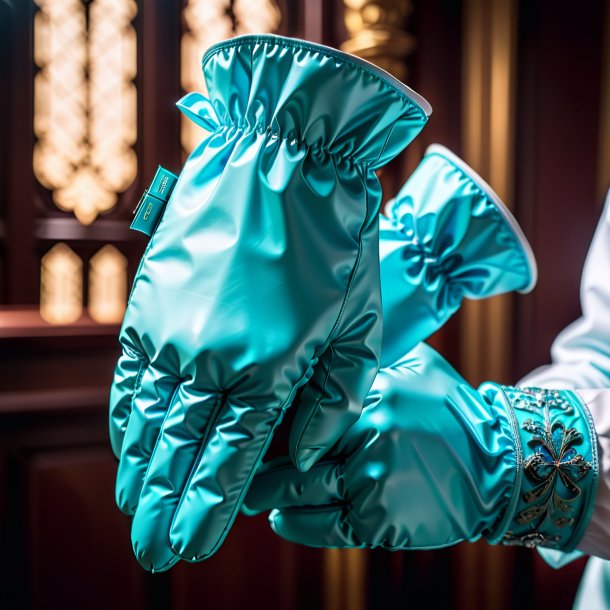 Portrait of a cyan gloves from paper