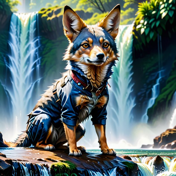 Image of a jackal in a jeans in the waterfall