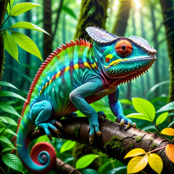 Photo of a playing of a chameleon in the forest