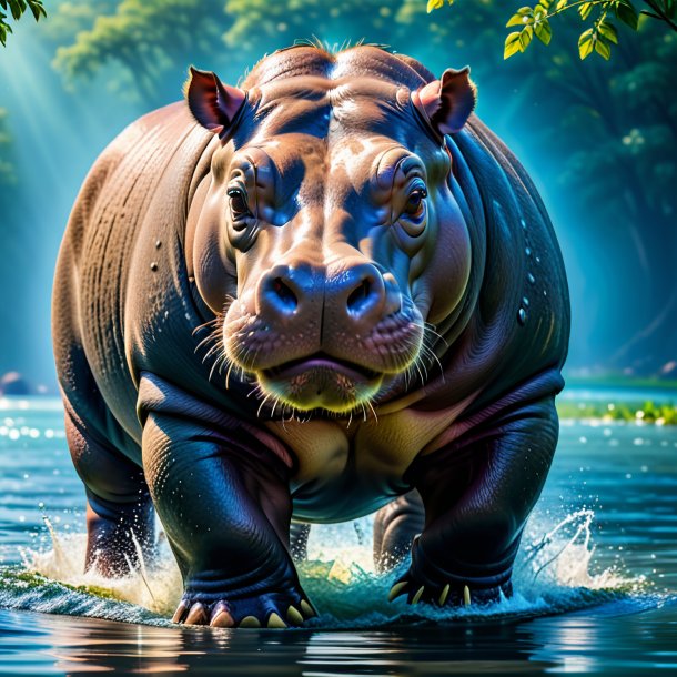 Pic d'un hippopotamus dans un jean dans l'eau