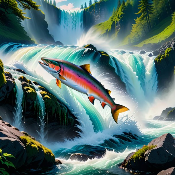 Photo of a angry of a salmon in the waterfall