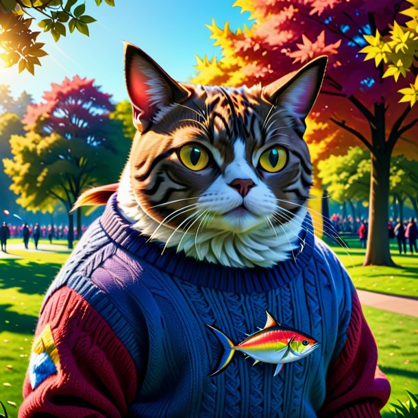 Drawing of a tuna in a sweater in the park