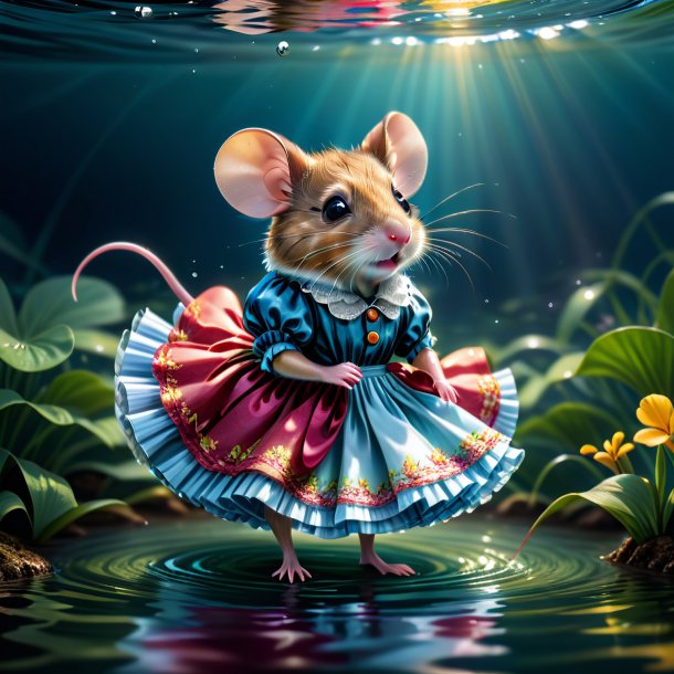 Illustration d'une souris dans une jupe dans l'eau