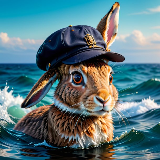 Imagen de una liebre en una gorra en el mar