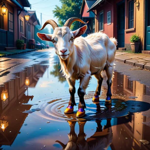 Illustration of a goat in a shoes in the puddle