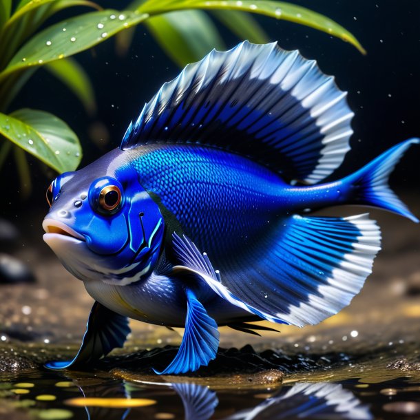 Pic of a blue tang in a skirt in the puddle